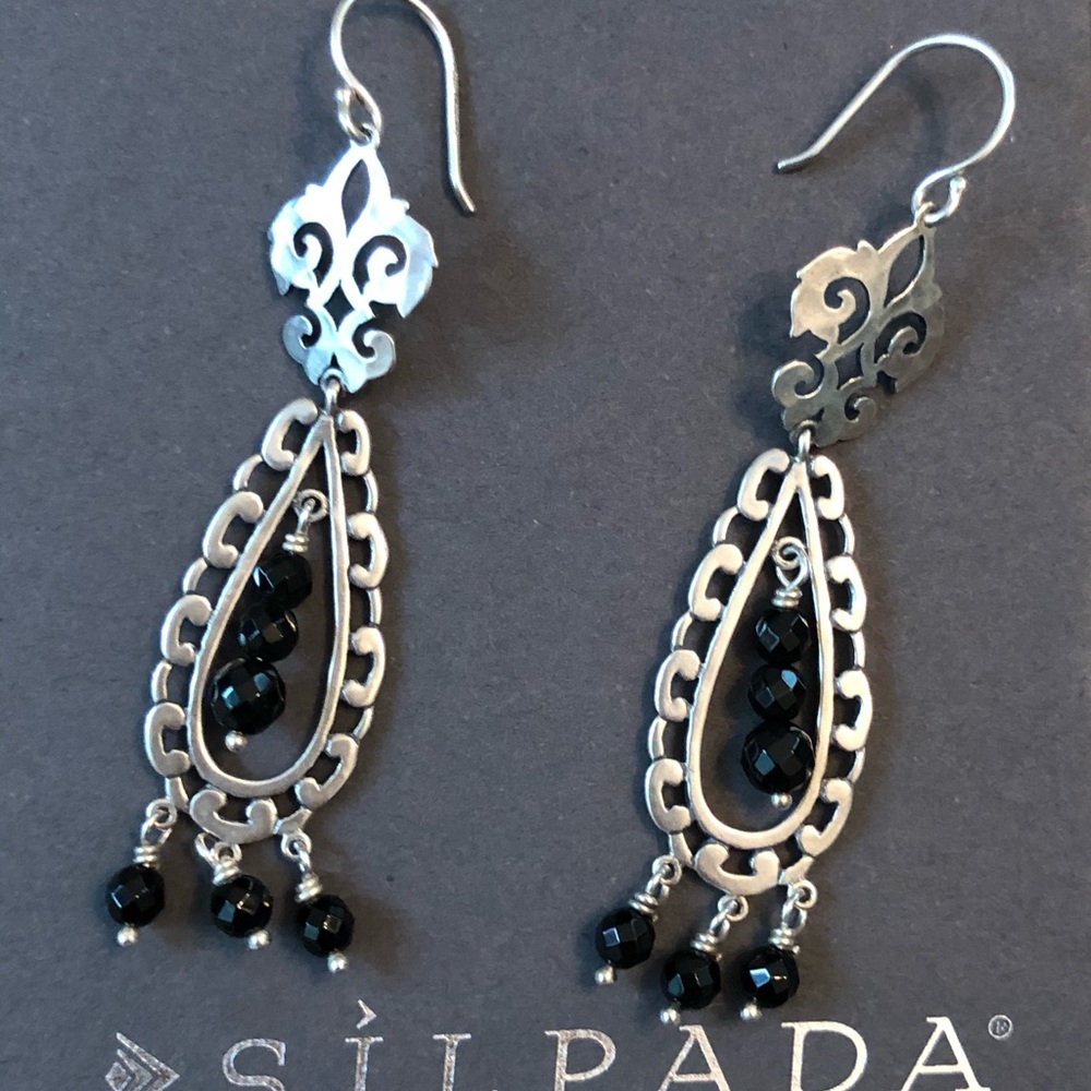 Silpada Sterling Black Bead Chandelier Earrings